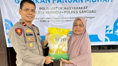 Polsek Parindu Gelar Gerakan Pangan Murah, 300 Karung Beras Langsung Habis Terjual